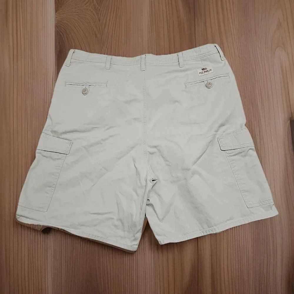 Polo Jeans Co. Ralph Lauren Men's Beige Cotton Cargo Shorts Size‎ 38 RL Flag
